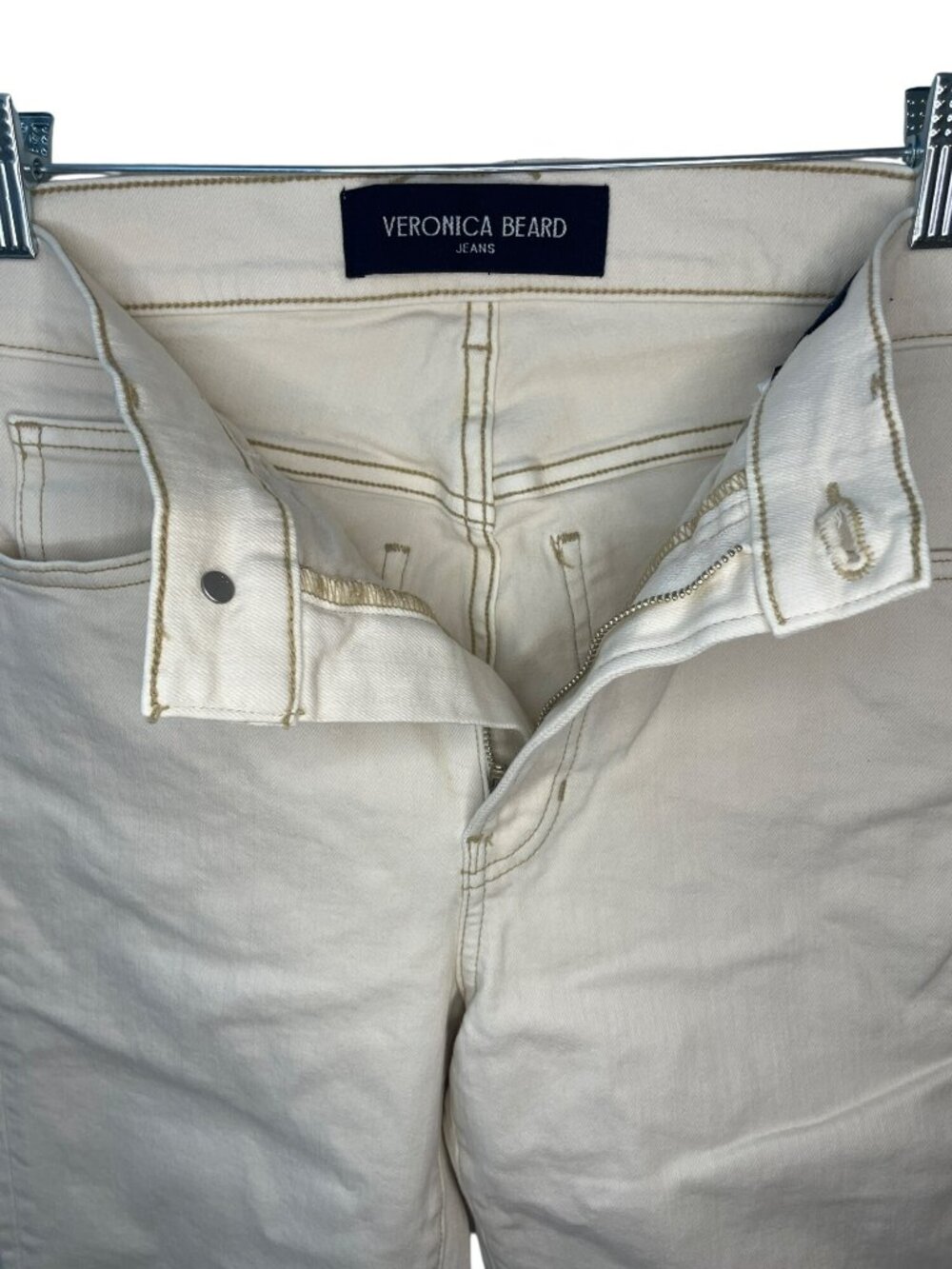 Veronica Beard Cameron Mid Rise Bootcut Jeans Ecru Wmn's Size 28 MSRP$298 DEFECT - Picture 9 of 11